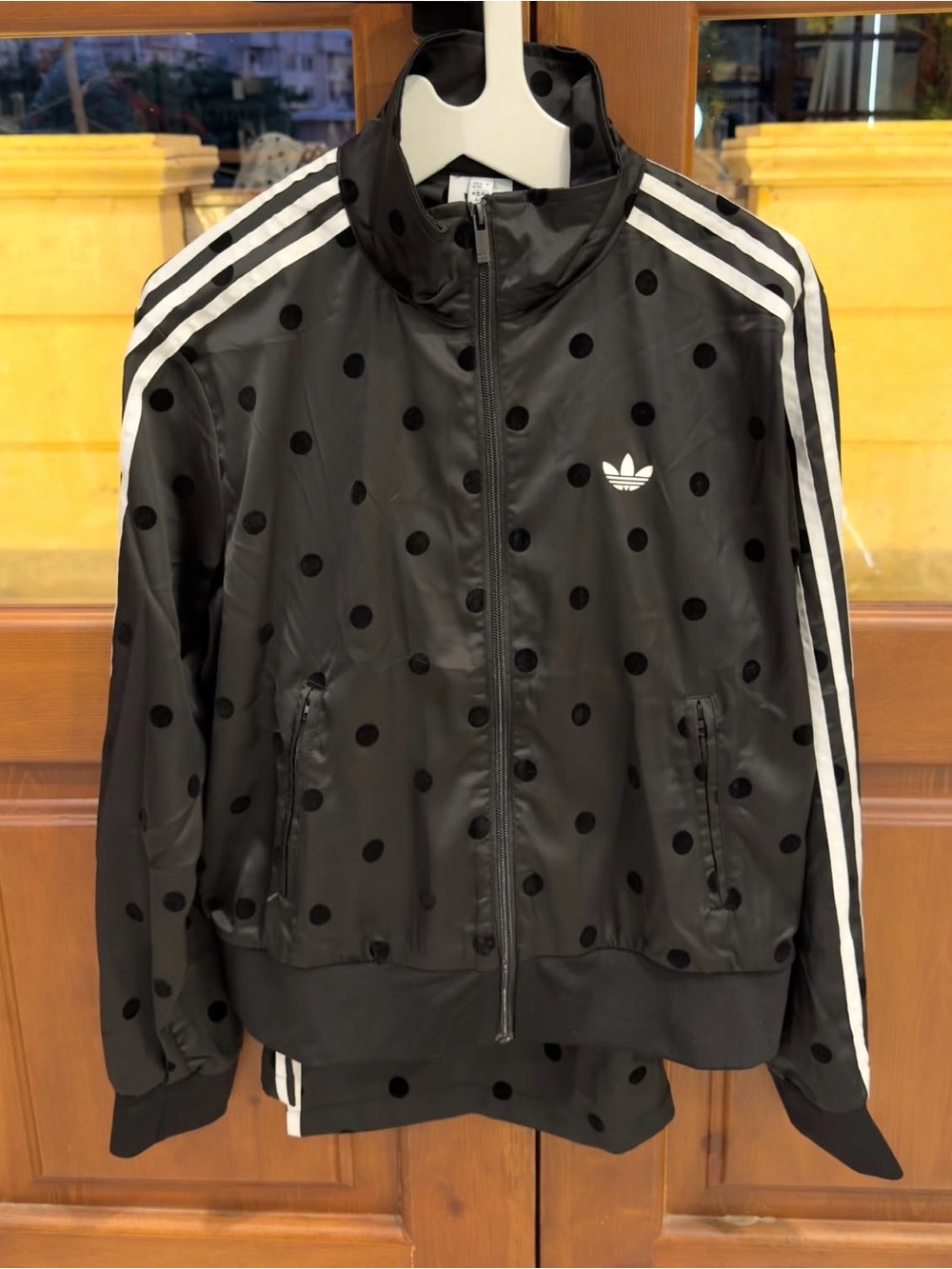 Adidas Women's Satin Polka Dot Track Set Jacket+Pants Black KV1166/KV1169 - Picture 4 of 12